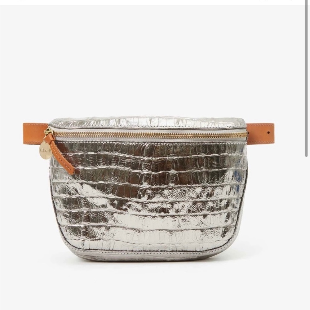 Clare V Fanny Pack in Metallic Silver Embossed